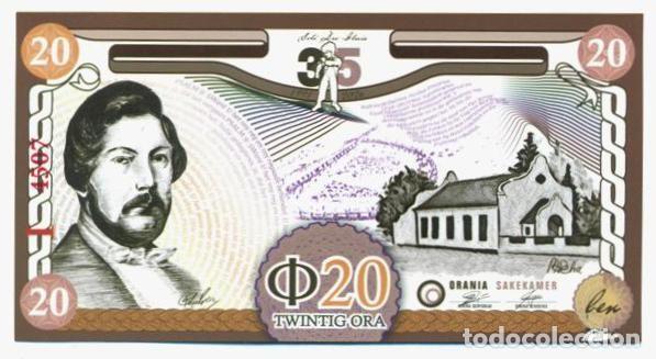 Billetes extranjeros: SUDAFRICA (Africa del Sur). ORANIA. 20 ora (validez 2026-2029). Ver nota. Anuncio comercial n&ordm;6.