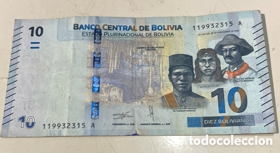 Billetes extranjeros: Billete. Bolivia. 10 Bolivianos. 2018.