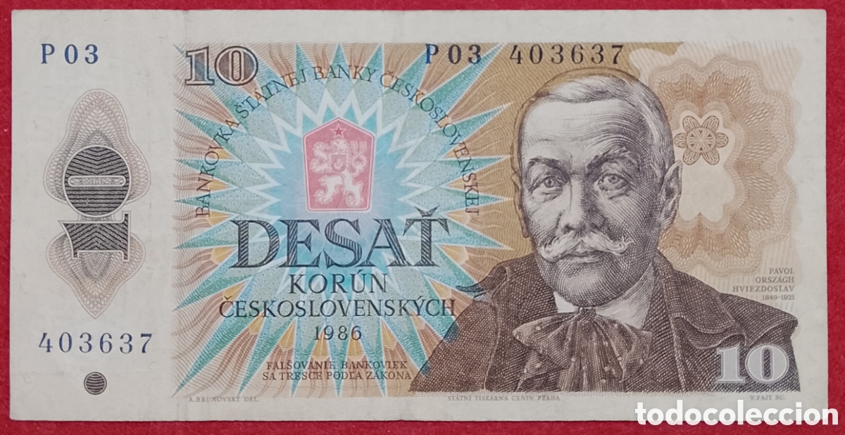 Billetes extranjeros: Billete de 10 Coronas Checoslovaquia 1986