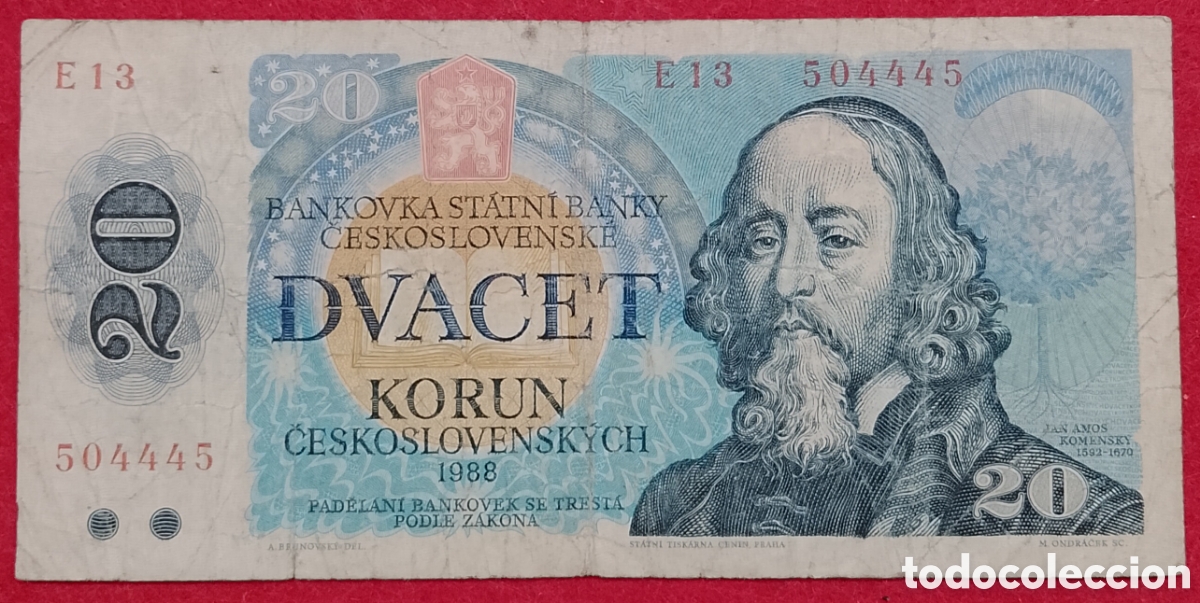 Billetes extranjeros: Billete de Checoslovaquia 20 coronas Pick P#95 1988