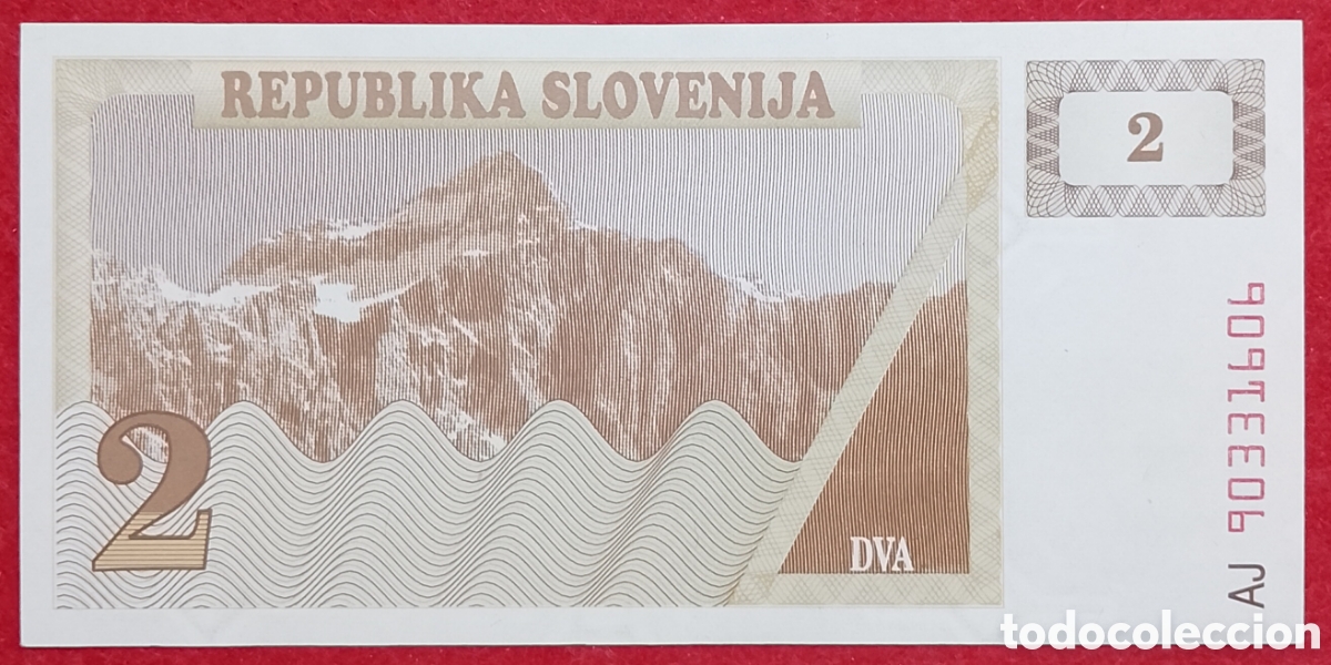 Billetes extranjeros: Billete de Eslovenia 2 Tolarjas Pick P#2 1990 s/c