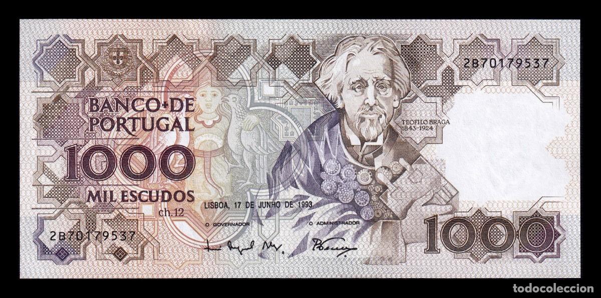 Billetes extranjeros: Portugal 1000 Escudos Te&oacute;filo Fern&aacute;ndez Braga 1993 Pick 181j(3) Sc Unc