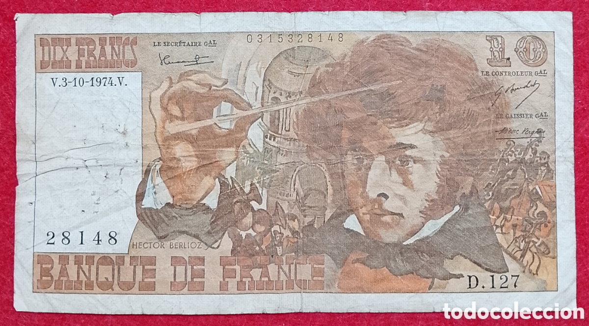 Billetes extranjeros: Billete de Francia 10 Francos Pick P#150 1974