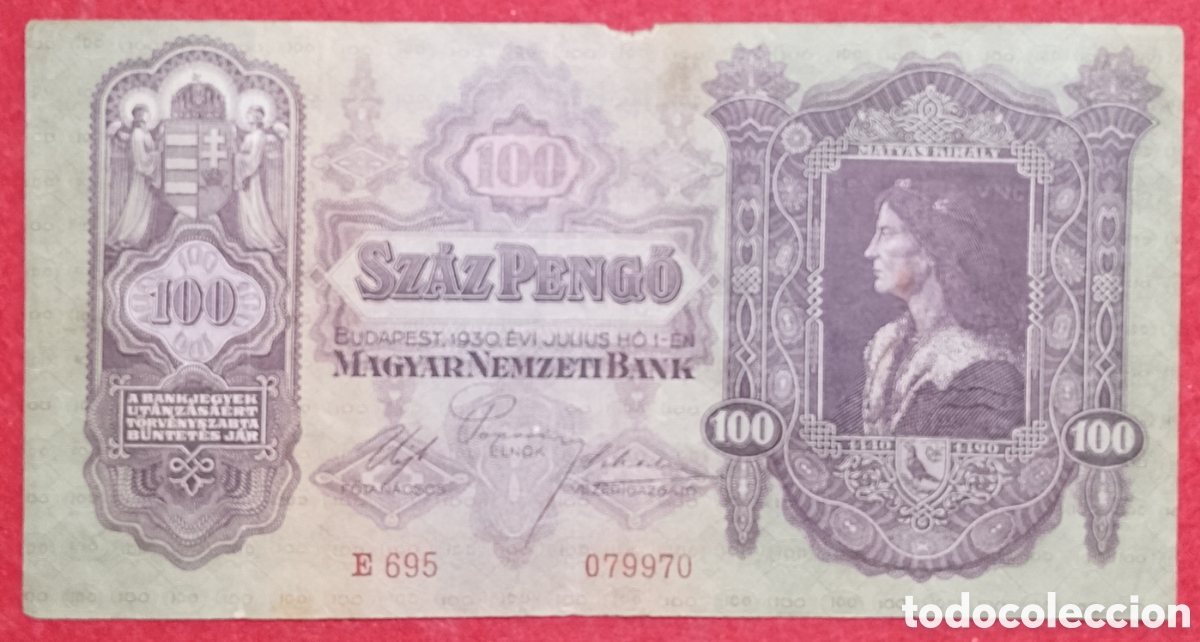 Billetes extranjeros: Billete de Hungr&iacute;a 100 Szaz Pengo Pick P#98 1930