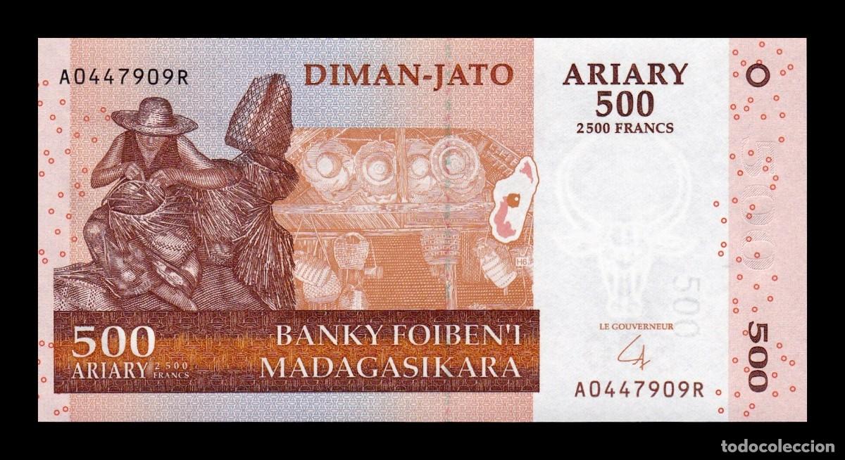 Billetes extranjeros: Madagascar 500 Ariary = 2500 Francos 2004 Pick 88b Sc Unc