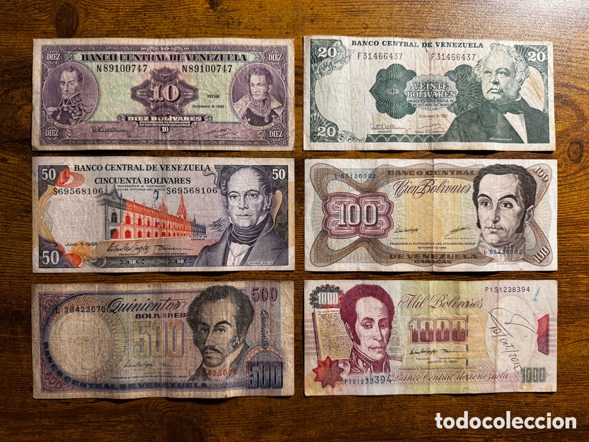 Billetes extranjeros: Lote de 6 billetes de Venezuela. Circulados