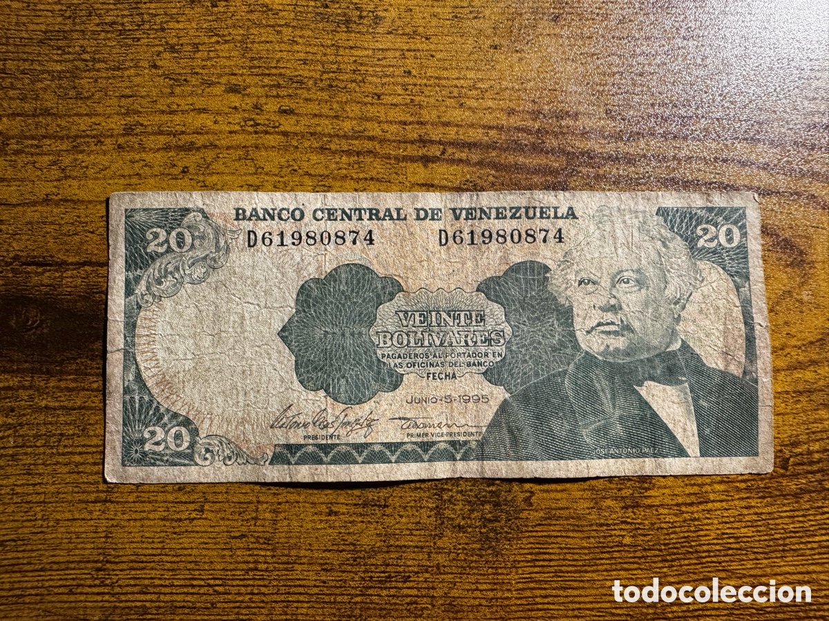 Billetes extranjeros: Billete de 20 bolivares Venezuela. Circulado