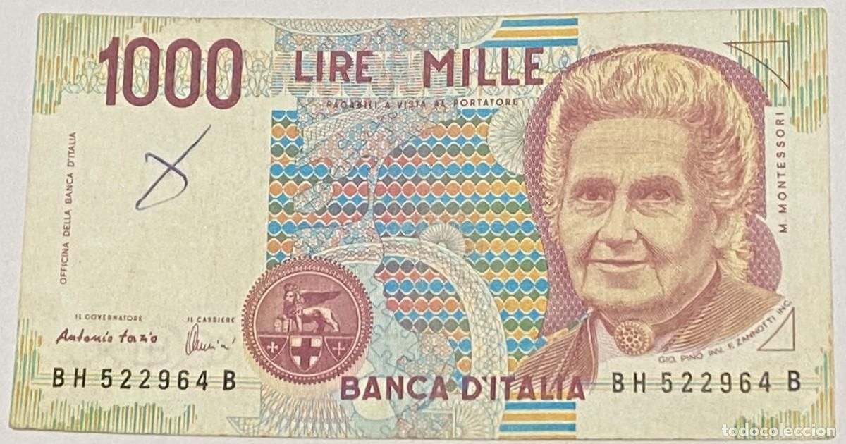 Billetes extranjeros: Billete 1998. 1000 Liras. Italia. P-114c.4. Segundo Prefijo H. MBC. Maria Montessori. Ni&ntilde;os, Escuela