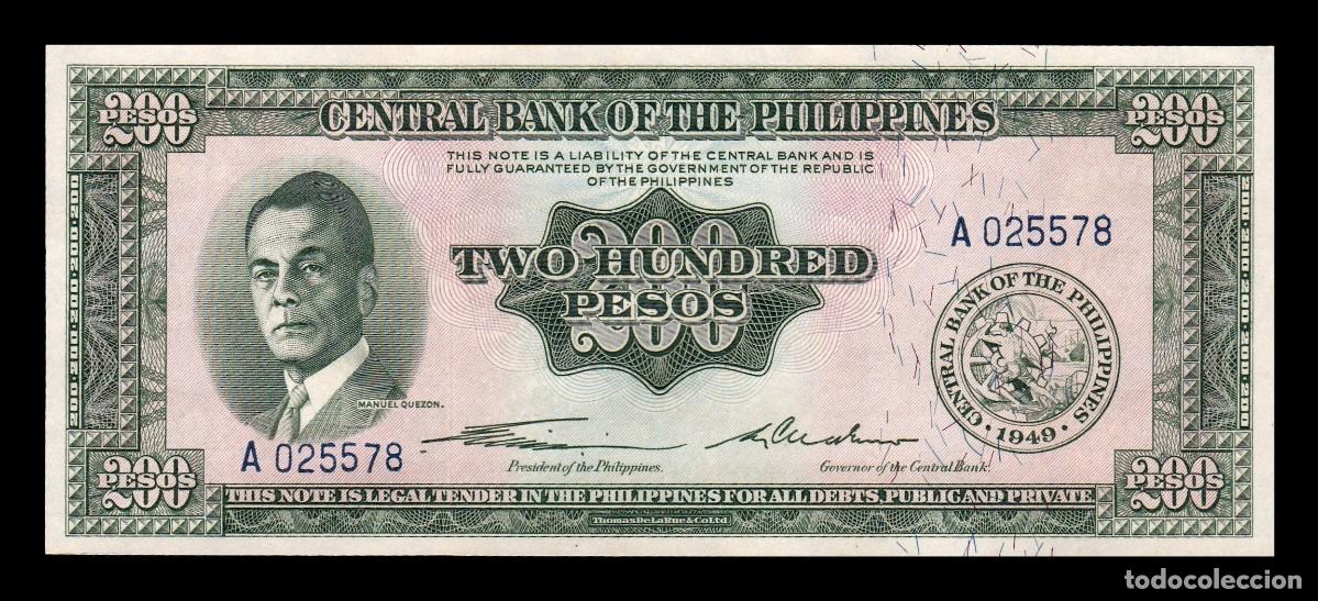 Billetes extranjeros: Filipinas 200 Pesos Manuel Quezon 1949 Pick 140 Sc Unc