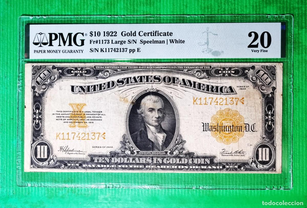 Billetes extranjeros: ESTADOS UNIDOS USA GOLD COIN PMG 20 |SOLO ACEPTO PAYPAL| BILLETE $ 10 DOLLARS 1922 LEER DESCRIPCI