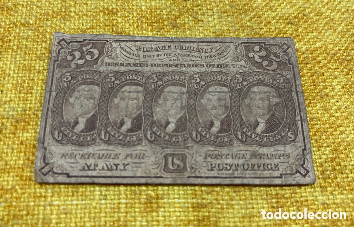 Billetes extranjeros: Billete 25 Cents EE.UU. 1862 Guerra Civil