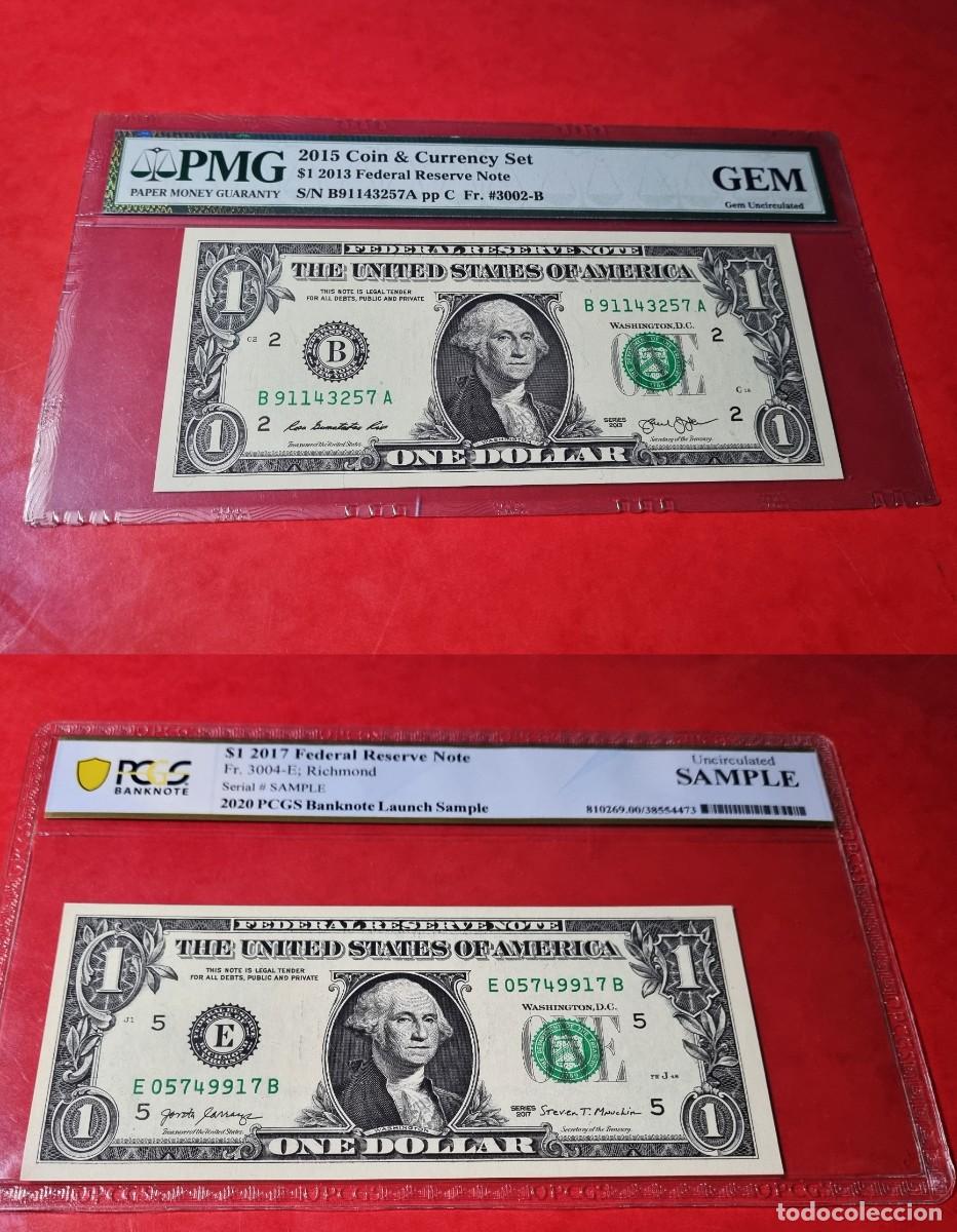 Billetes extranjeros: LOTE 2 ESTADOS UNIDOS USA PMG PCGS SC PLANCHA |SOLO ACEPTO PAYPAL| BILLETE $ 1 DOLLAR 2013 2017 LEER