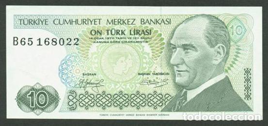 Billetes extranjeros: TURQUIA. 10 lira L.1970 (1979). Pick 192. Serie B. S/C.