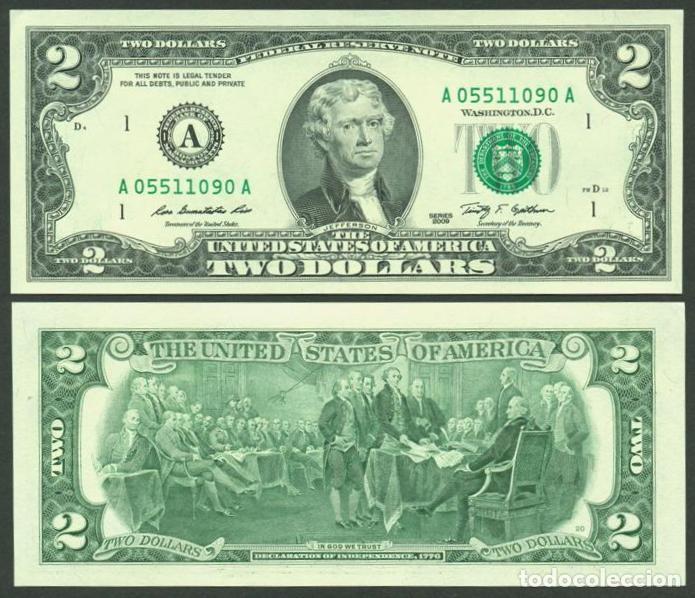 Billetes extranjeros: EEUU. USA. Estados Unidos. 2 dolares 2009. Letra A - Boston. S/C.