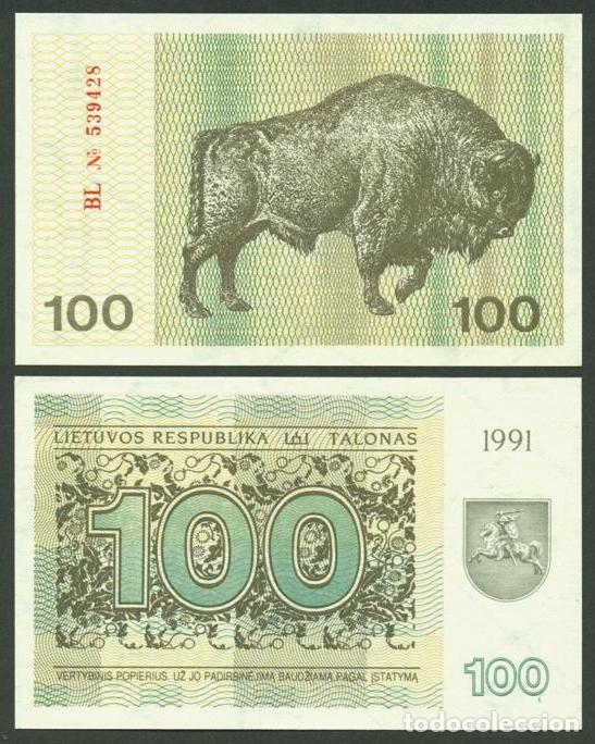 Billetes extranjeros: LITUANIA (LITHUANIA). 100 talonas 1991. Pick 38 b. S/C. Con texto en el reverso abajo.