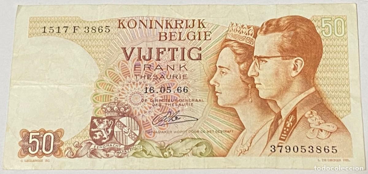 Billetes extranjeros: Billete 1966. 50 Francos. Rey Balduino I y Fabiola. P-139a.4. B&eacute;lgica. MBC. Firma: Ren&eacute; Lauwerijns.