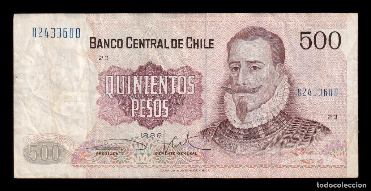 Billetes extranjeros: Chile 500 Pesos Pedro de Valdivia 1986 Pick 153b Bc/+ F/+