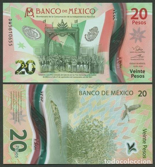 Billetes extranjeros: MEXICO. Conmemorativo 20 pesos 7.2. 2023. Polimero. S/C. Bicentenario de Independencia. Ver firmas.