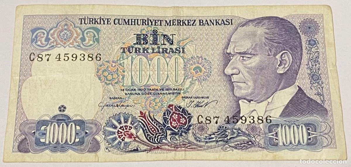 Billetes extranjeros: Billete 1986. 1000 Liras. Turqu&iacute;a. P-196a.1. Kemal Ataturk. Sultan Mehmet El Conquistador, Estambul.