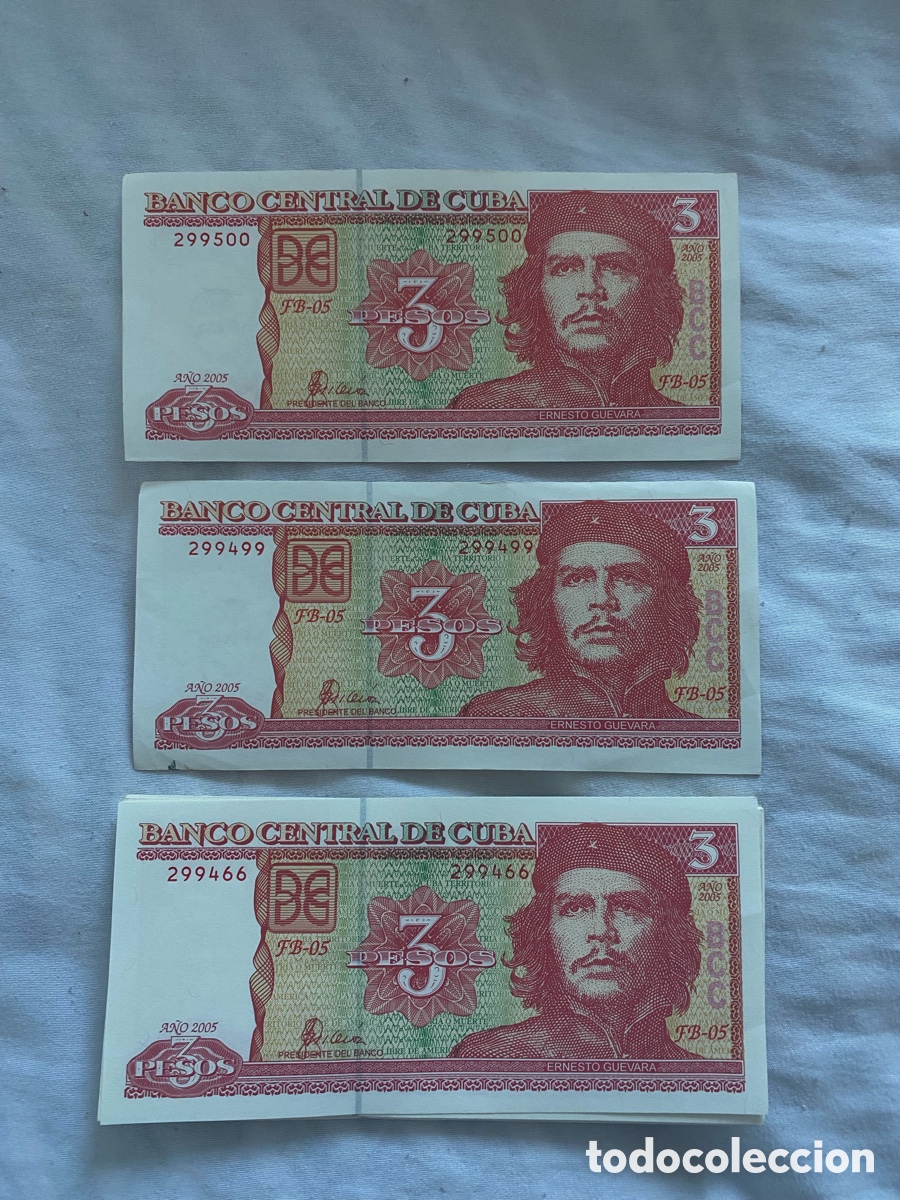 Billetes extranjeros: Lote 100 Billetes 3 Pesos Che Guevara Correlativos UNC + Monedas y CUC