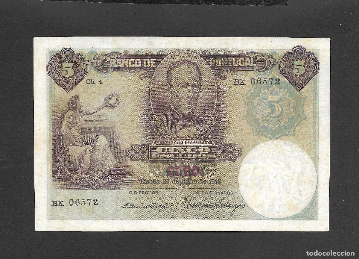 Billetes extranjeros: PORTUGAL 5 ESCUDOS 1913 MBC+