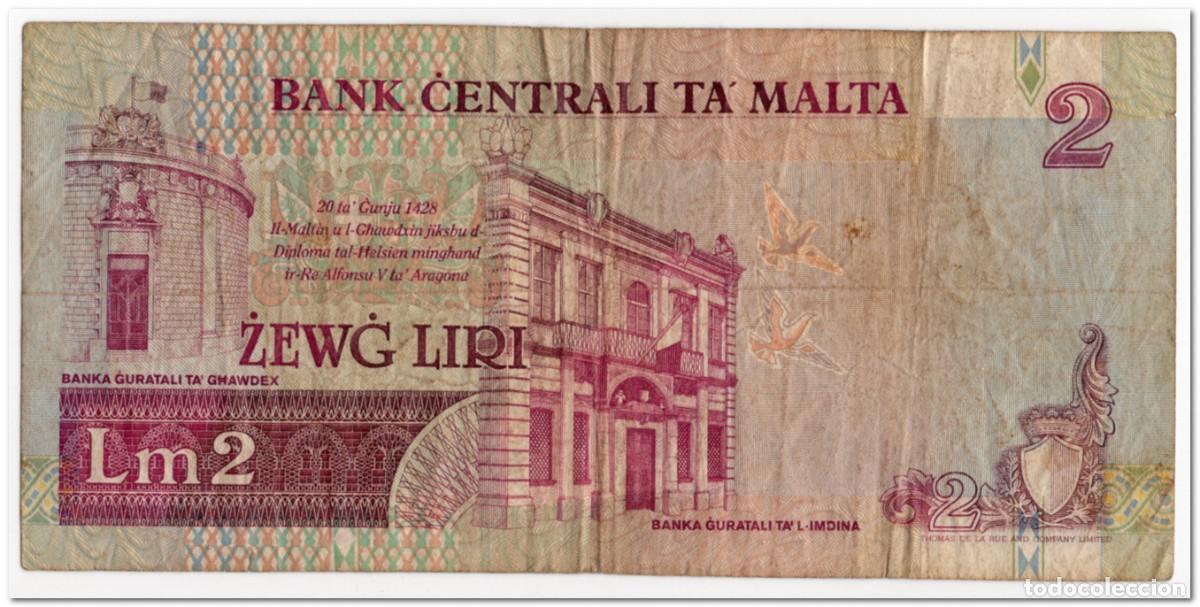 Billetes extranjeros: MALTA,2 LIRI,1994,P.45b,aF - Foto 2