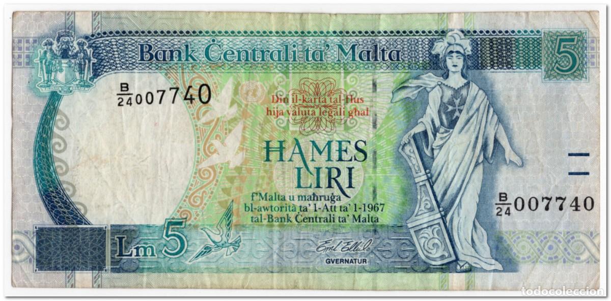 Billetes extranjeros: MALTA,5 LIRI,1994,P.46c,FINE - Foto 1