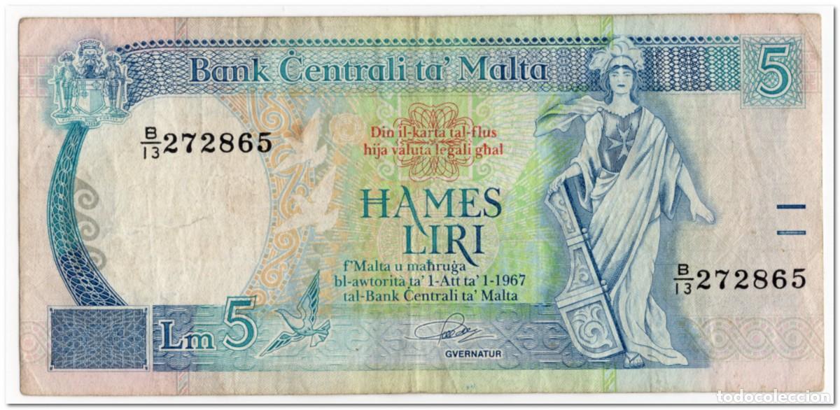Billetes extranjeros: MALTA,5 LIRI,1994,P.46a,FINE - Foto 1