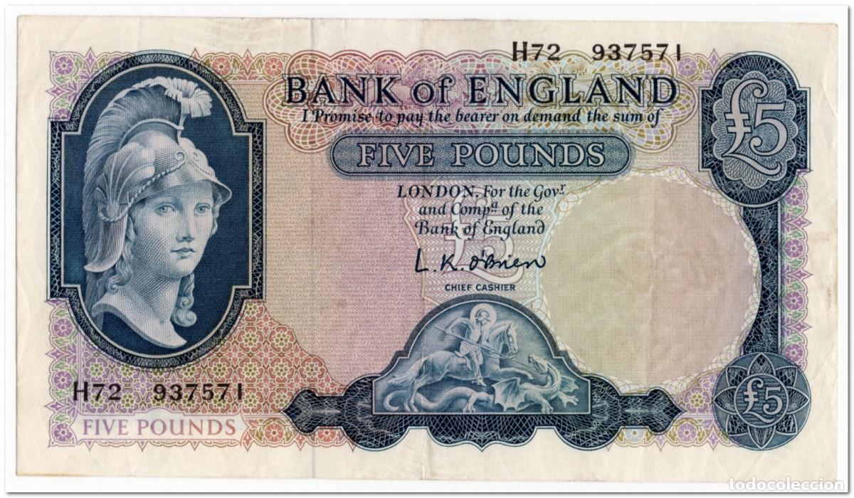 Billetes extranjeros: GREAT BRITAIN,BANK OF ENGLAND,5 POUNDS,1957-67,P.372,VF