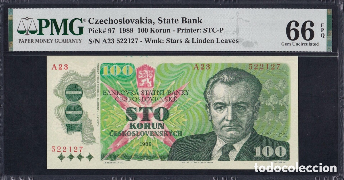 Billetes extranjeros: Billete Czechoslovakia 100 Korun 1989 PMG 66 p97