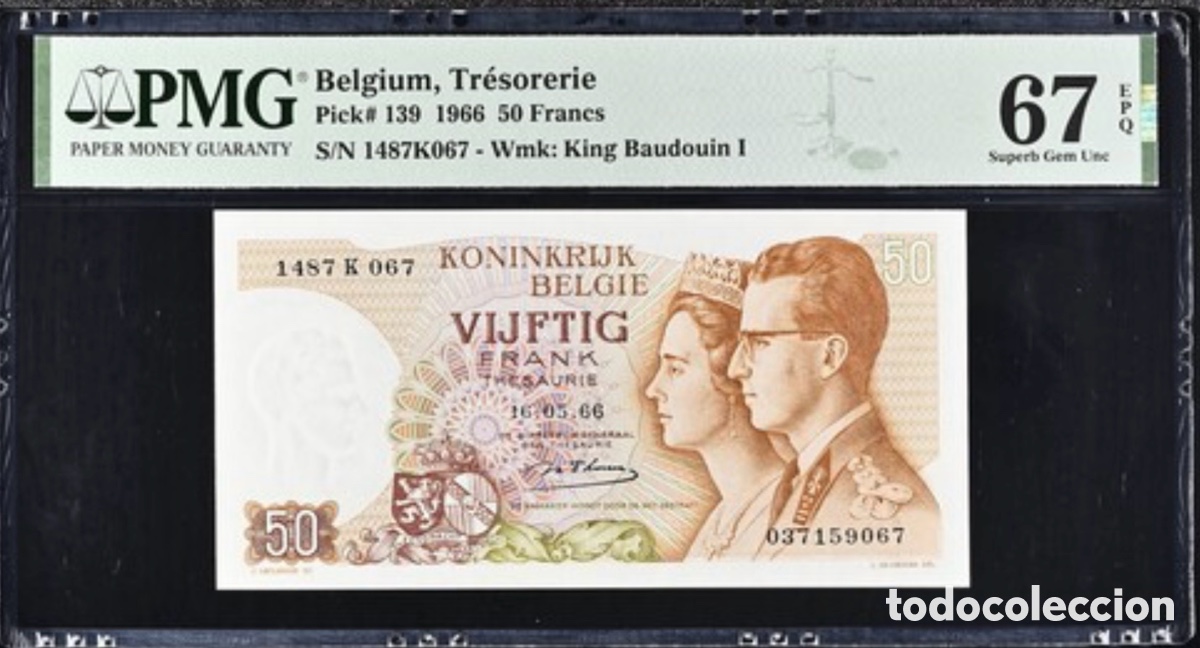 Billetes extranjeros: Billete B&eacute;lgica 50 Francos 1966 PMG 67 p139