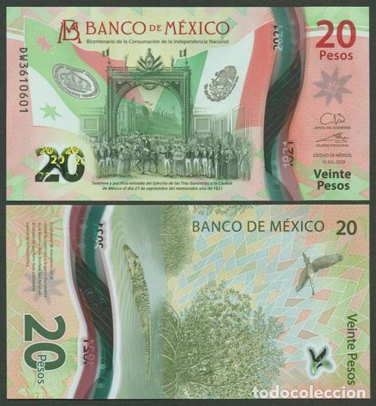 Billetes extranjeros: MEXICO. Conmemorativo 20 pesos 7.2. 2023. Polimero. S/C. Bicentenario de Independencia. Ver firmas.