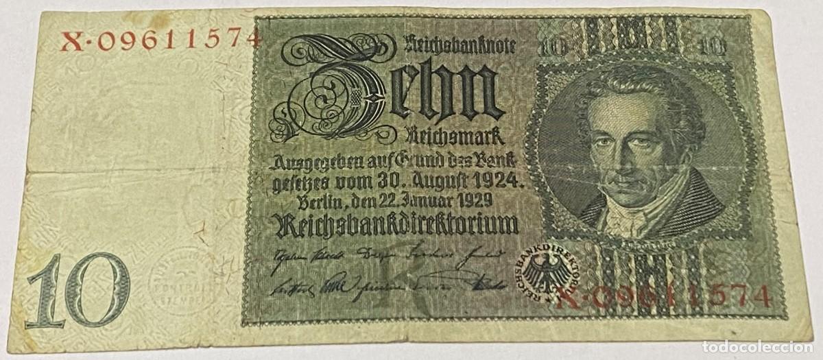 Billetes extranjeros: Billete 1929. 10 Reichsmark. Berl&iacute;n, Alemania. Rep&uacute;blica de Weimar. P-180a.1. Letra: R. MBC. Thaer
