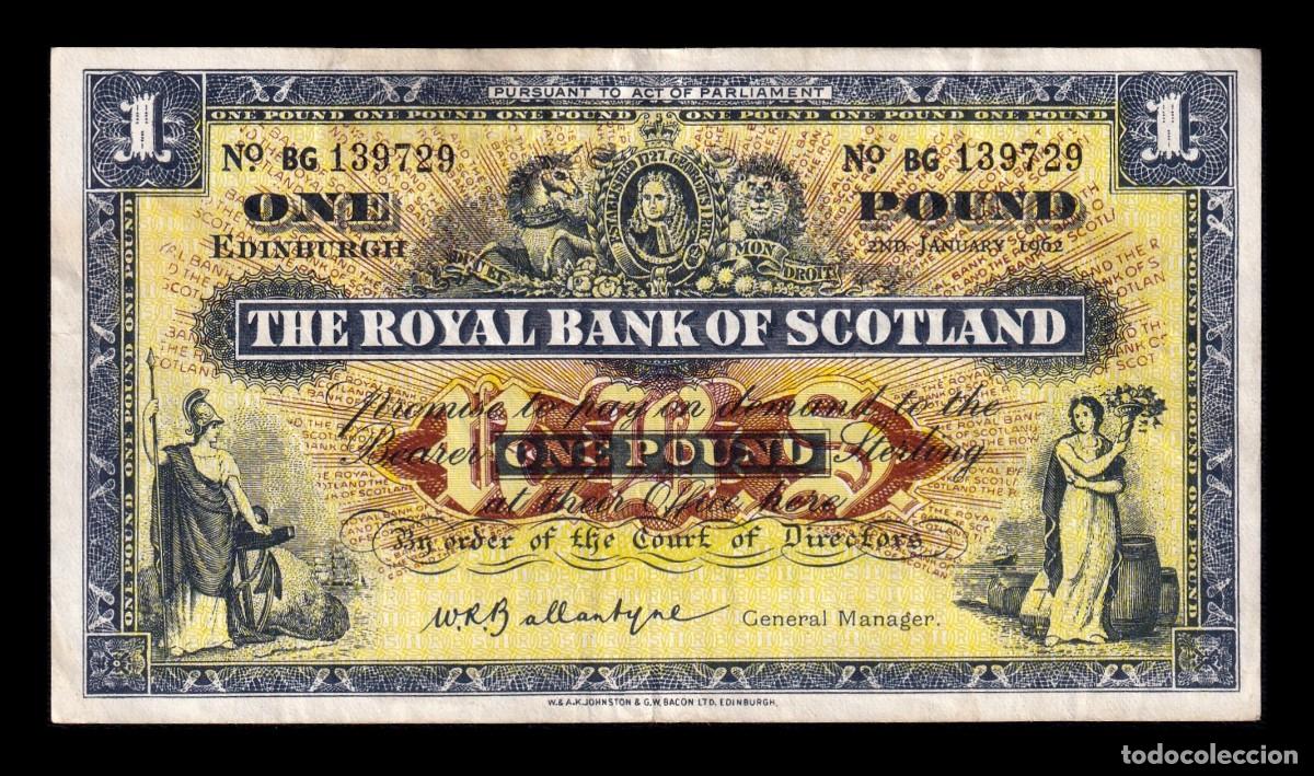 Billetes extranjeros: Escocia 1 Libra Esterlina 1962 Pick 324b Mbc Vf