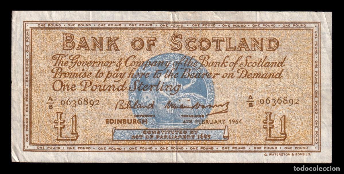 Billetes extranjeros: Escocia 1 Libra Esterlina 1964 Pick 102a Bc/Mbc F/Vf