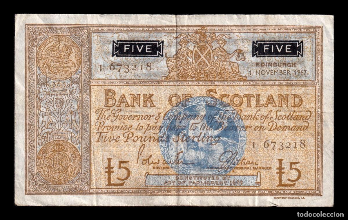 Billetes extranjeros: Escocia 5 Libras Esterlinas 1967 Pick 106d Bc/Mbc F/Vf