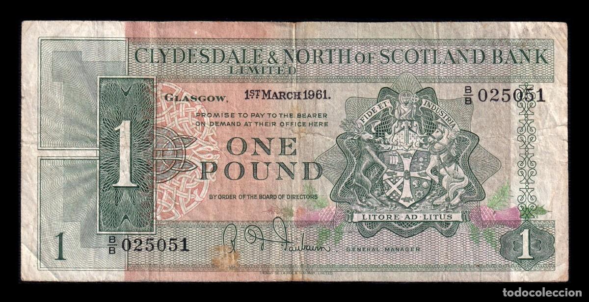 Billetes extranjeros: Escocia 1 Libra 1961 Pick 195a Bc/Mbc F/Vf