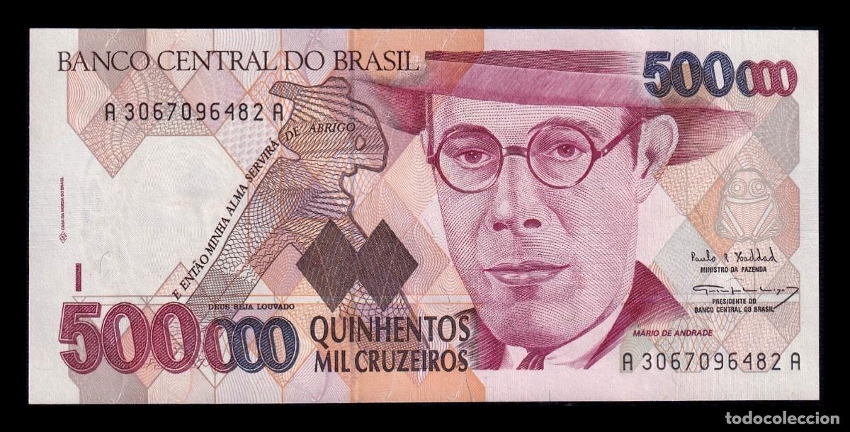 Billetes extranjeros: Brasil 500000 Cruzeiros M&aacute;rio de Andrade 1993 Pick 236a Sc Unc