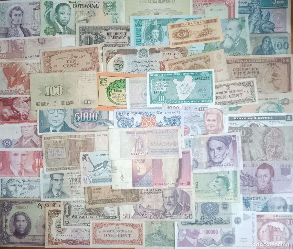 Billetes extranjeros: Lote de 50 billetes mundiales. Todos diferentes. BC- a SC/UNC.