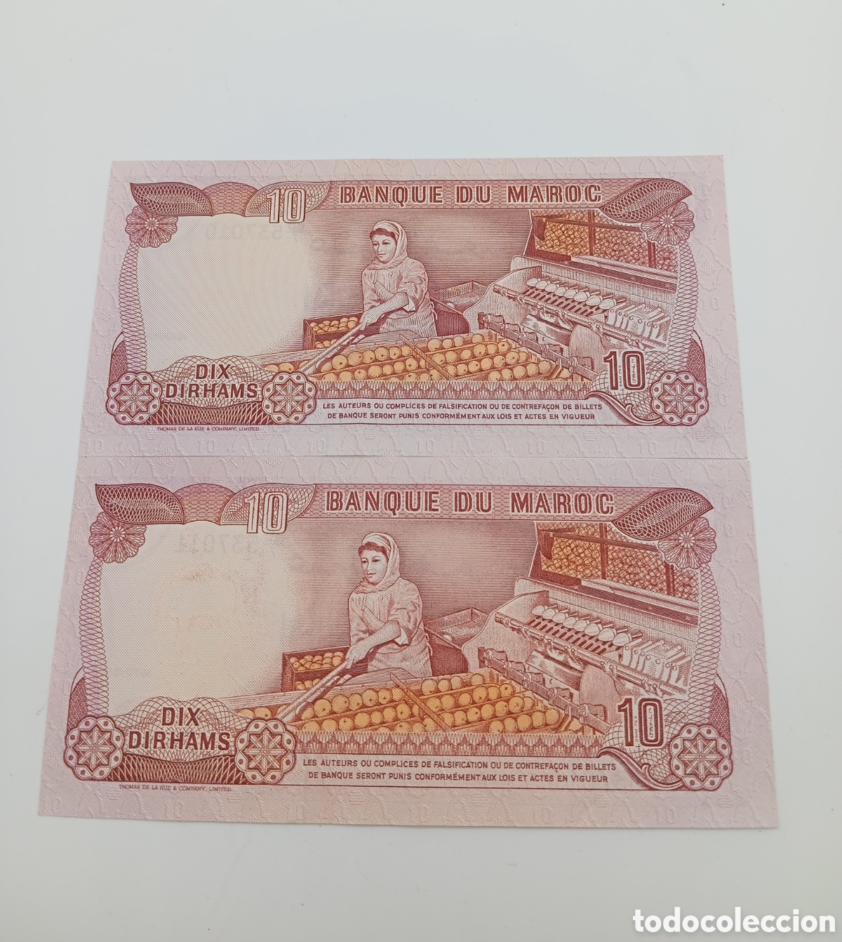 Billetes extranjeros: 2 billetes de 10 dirhams banco de marruecos - Foto 2
