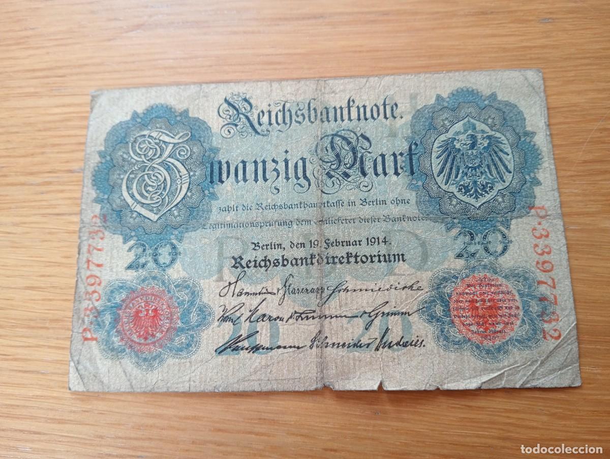 International Banknotes: BILLETE DE ALEMANIA (REICHSBANKNOTE). 20 MARCOS. N.&ordm; SERIE: P 3397732. A&Ntilde;O 1914. PICK 46a. CIRCULADO