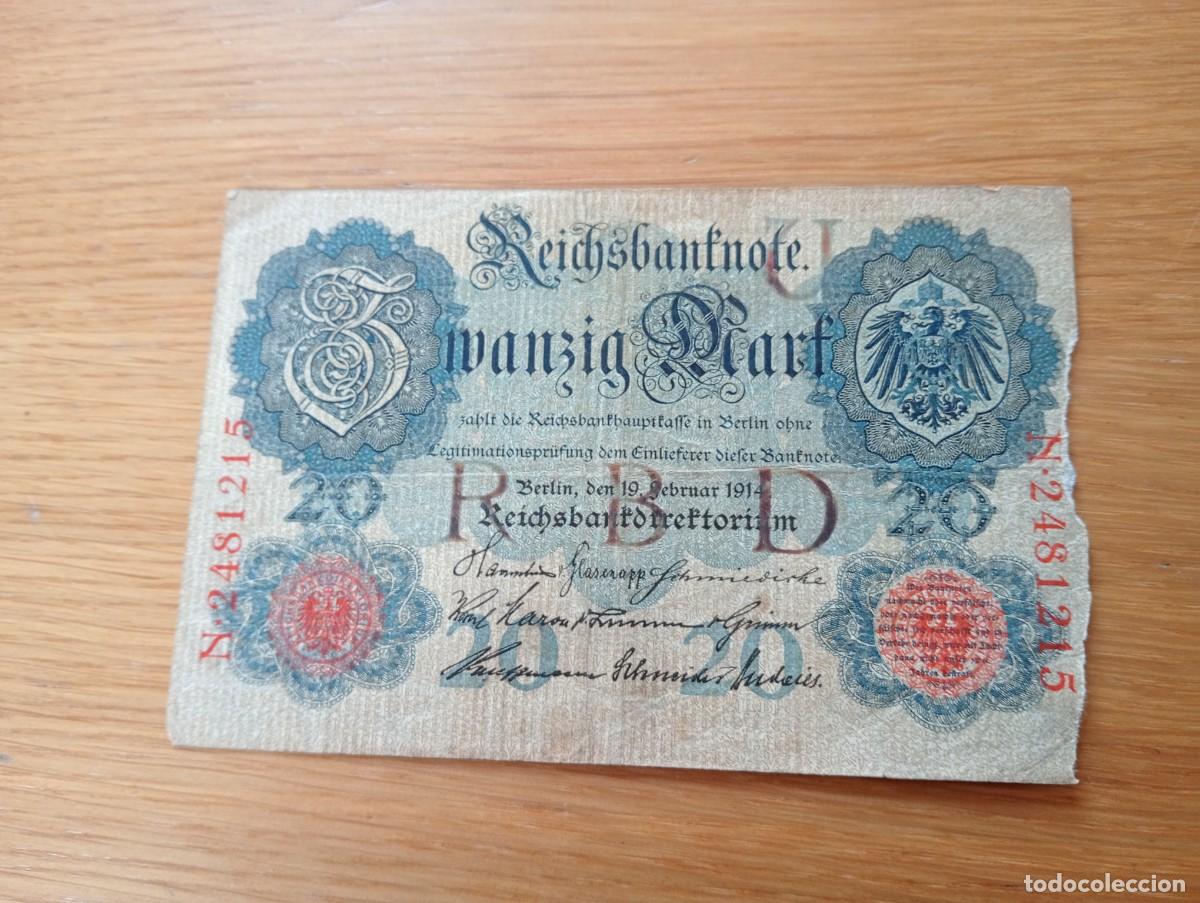 International Banknotes: BILLETE DE ALEMANIA (REICHSBANKNOTE). 20 MARCOS. N.&ordm; SERIE: N 2481215. A&Ntilde;O 1914. PICK 46a. CIRCULADO