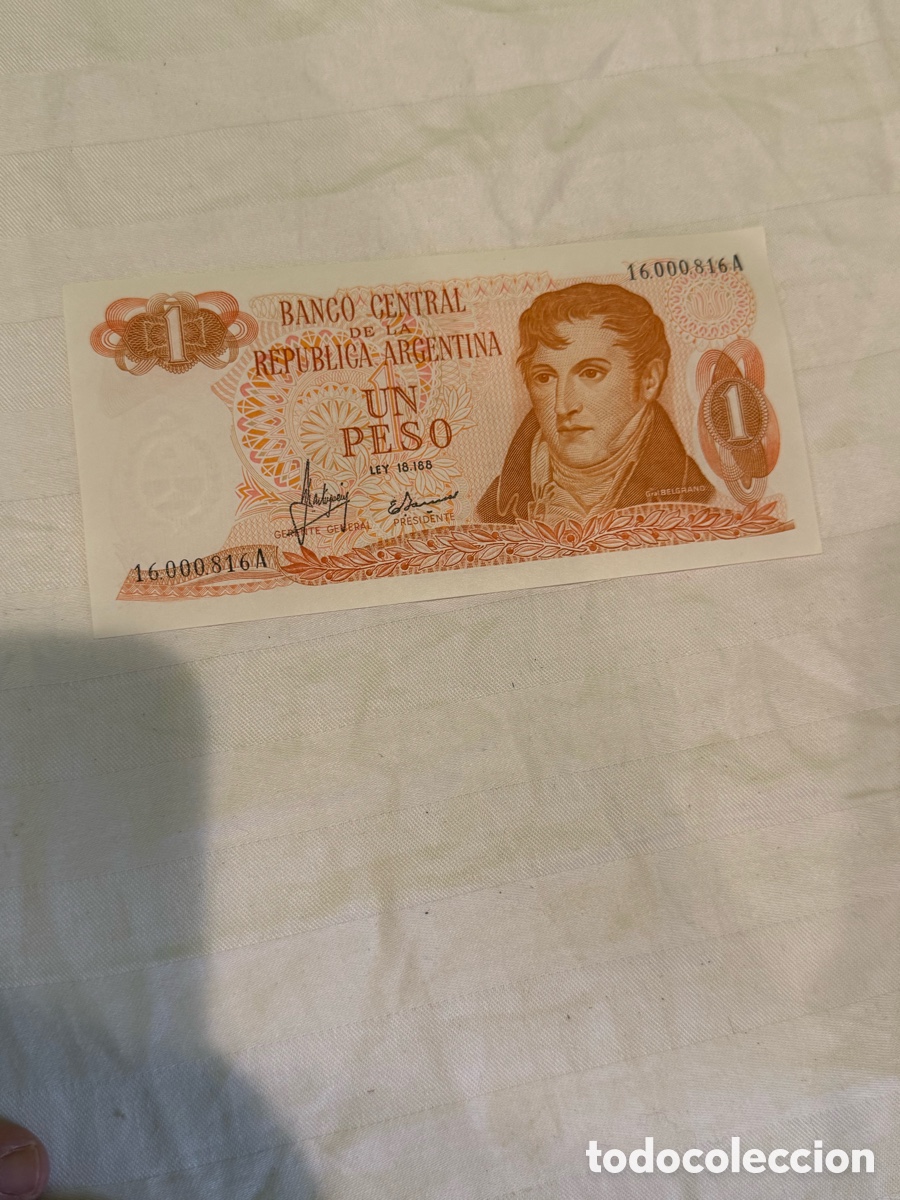 Banconote internazionali: Argentina &ndash; 1 Peso Ley 18.188 &ndash; Manuel Belgrano &ndash; Serie A &ndash; 1970-1973 &ndash; Plancha