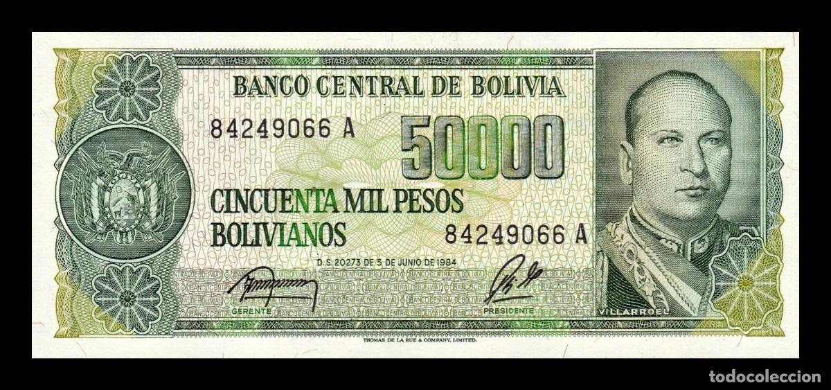 Billetes extranjeros: Bolivia 50000 Pesos Bolivianos Gualberto Villaroel 1984 Pick 170b Sc Unc