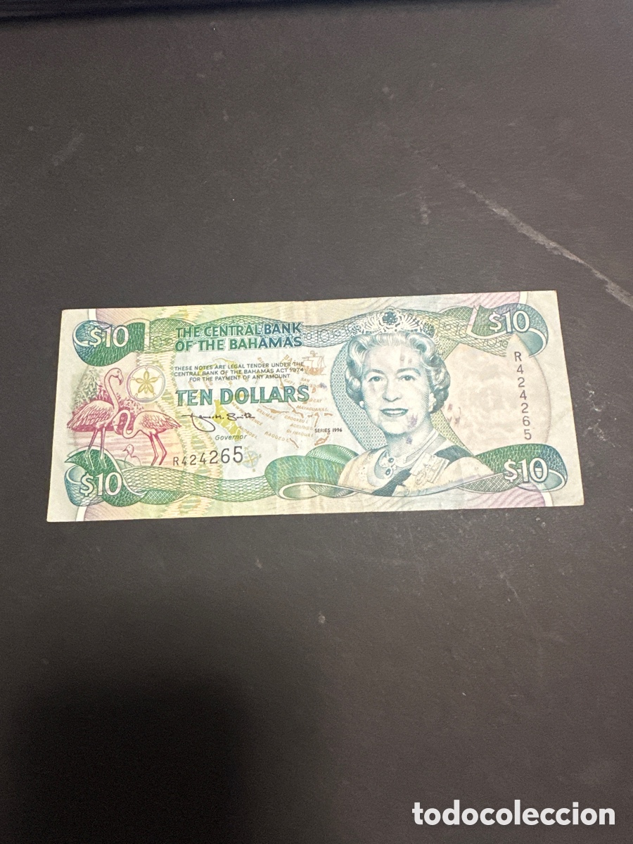 Billetes extranjeros: Billete de Bahamas de 10 dollars a&ntilde;o 1996
