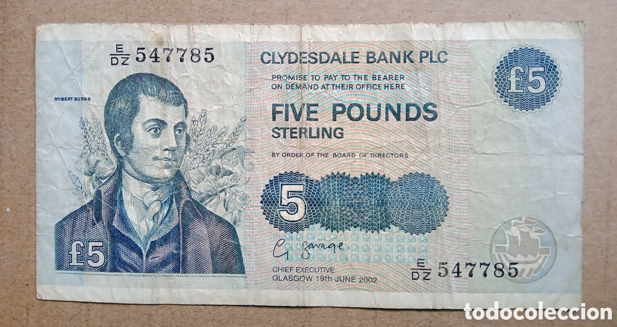 Billetes extranjeros: Escocia - Clydesdale Bank - 5 Libras 2002 - E/DZ 547785 - Rc