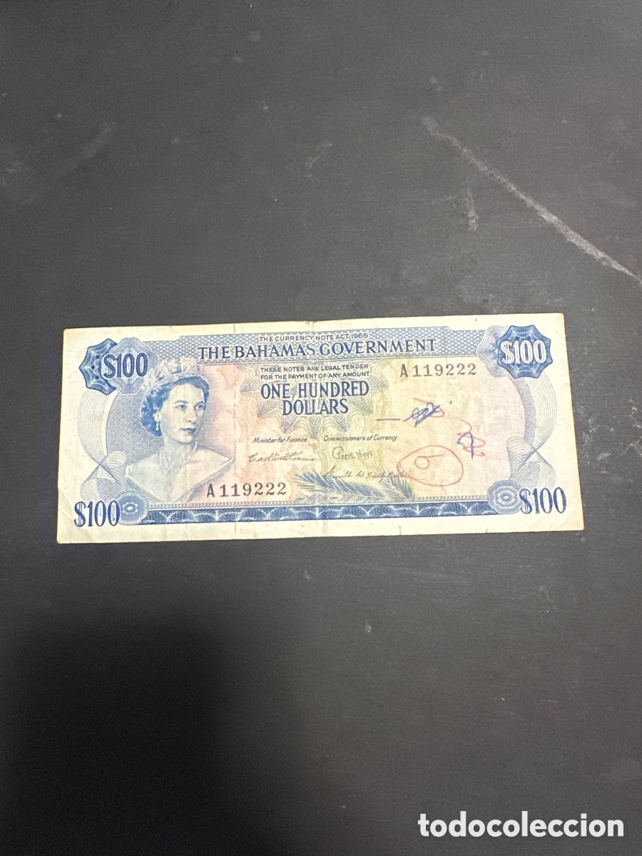 Billetes extranjeros: Billete de Bahamas de 100 dollars a&ntilde;o 1965 raro