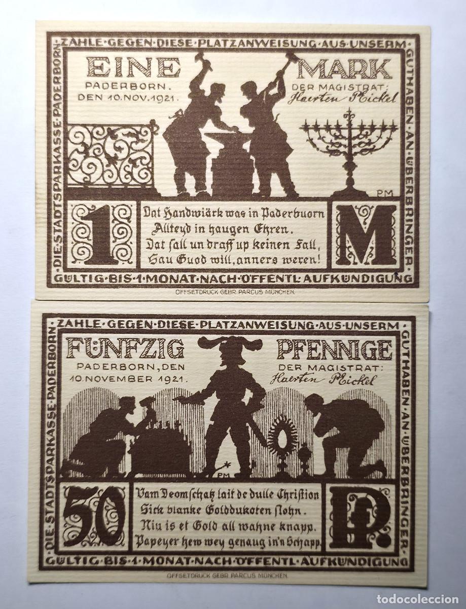 Billetes extranjeros: LOTE 2 BILLETES NOTGELD PADERBORN (WESTFALIA) 1921