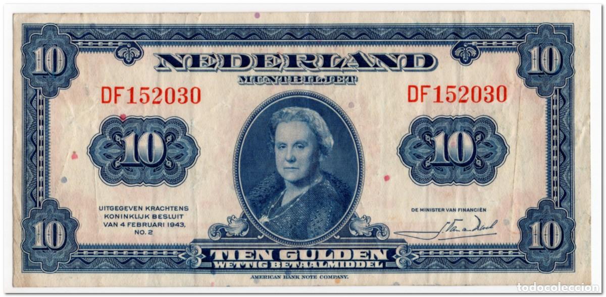 Billetes extranjeros: NETHERLANDS,10 GULDEN,1943,P.66,VF