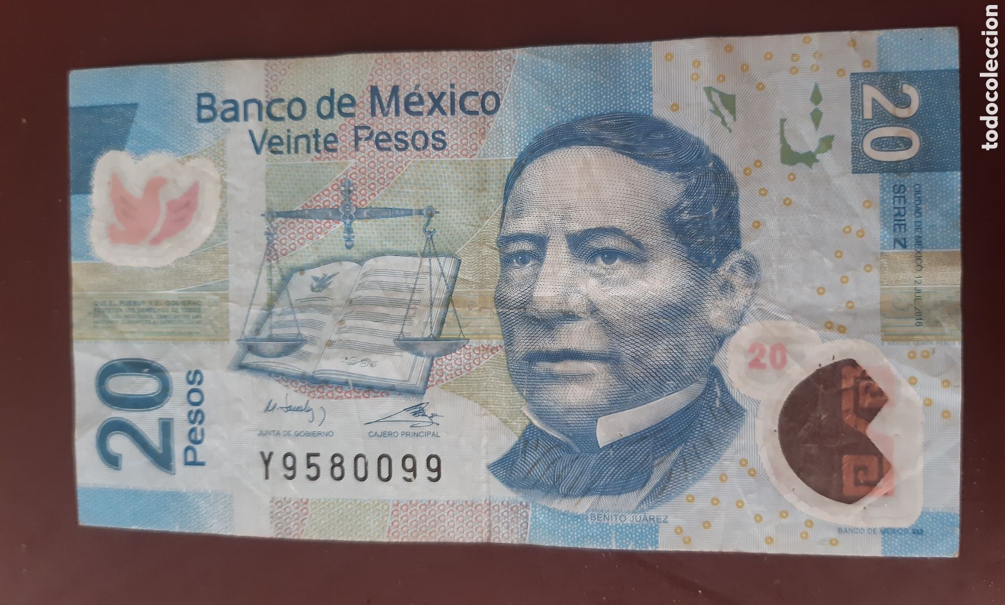 Billetes extranjeros: Billete M&eacute;xico 20 pesos usado